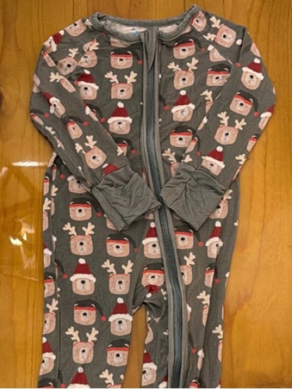Holiday Reindeer Gray Kids Footie One-Piece